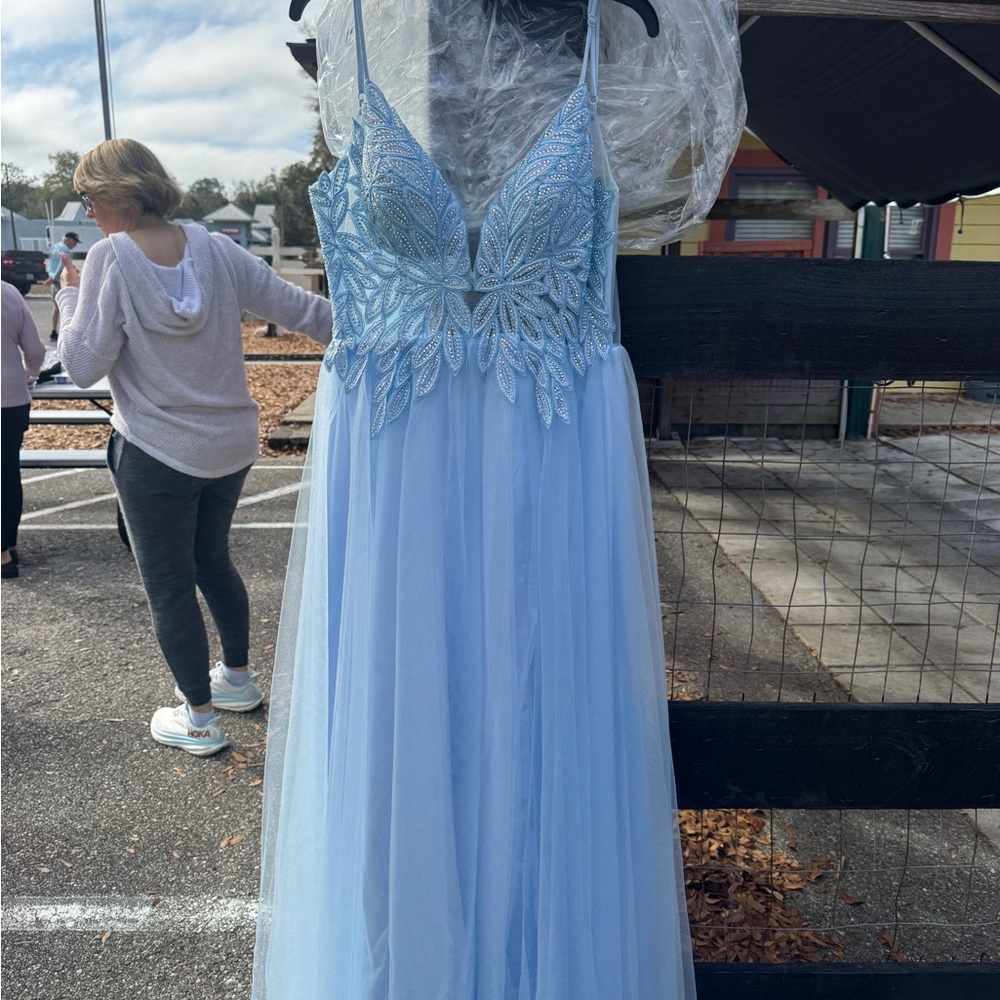 Blondie Nites Light Blue Dress with Leaf Detailing
